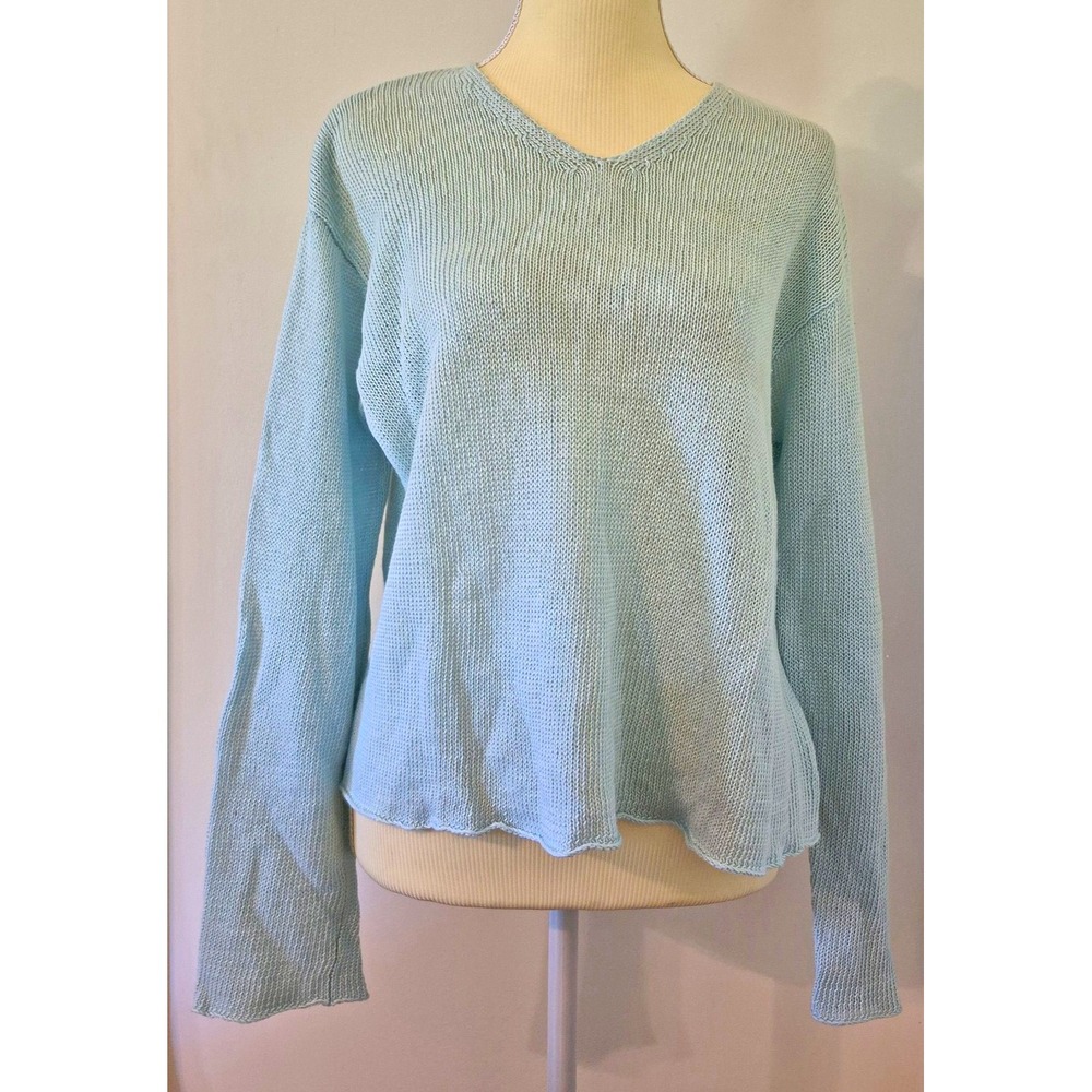 Vintage Womens M DKNY 100% Linen Open Knit Top 90s Minimalism Hong Kong Layering
